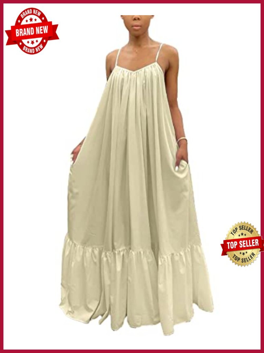 Spaghetti Strap Ruffle Hem Maxi Dress with Pockets